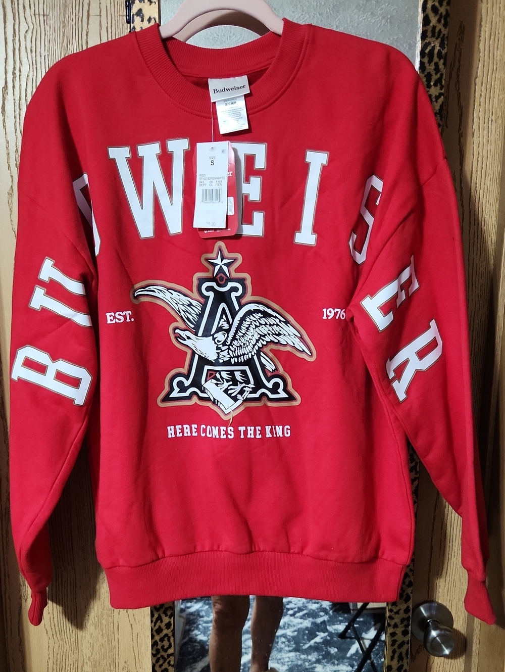 Budweiser Red Crewneck with White Lettering and Eagle Graphic
